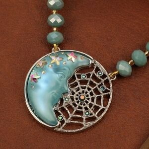 Kirks Folly Moon Spider Web Rhinestone Necklace